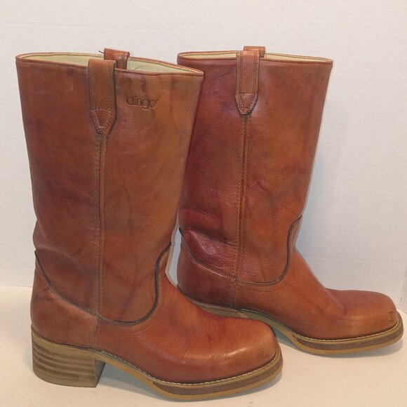 '80s DINGO 8.5M/10W Campus Moto Boots 7205 Square Toe Tan Leather *Almost-New - Picture 5 of 15